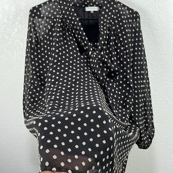 Calvin Klein Black  Cream Polka Dot Blouse Flowy 3/4 Sleeves Career Sz 2X Office - Picture 6 of 9